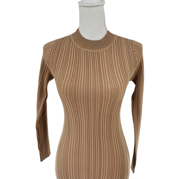 Petal & Pup NEW Milleri Long Sleeve Open Back Ribbed Dress in Camel Tan Size 6 - Picture 5 of 12